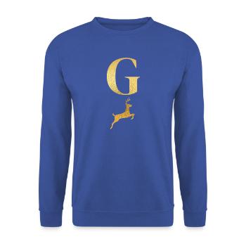 Buchstabe g goldener Hirsch - Geschenkidee - Unisex Pullover - Royalblau - Vorne - Alina (178cm) & Michal (187cm)