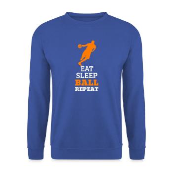 Essen. Schlafen. Ball. Wiederholen. – Orangefarbenes Design - Unisex Pullover - Royalblau - Vorne - Alina (178cm) & Michal (187cm)