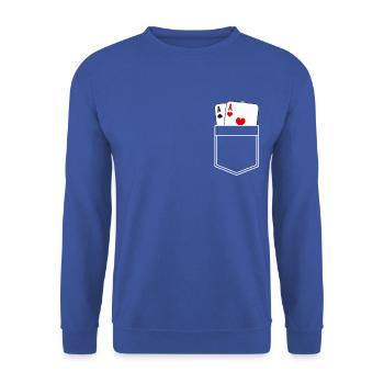 Zwei Asse Brusttasche Zauberer Kostüm Ace Poker - Unisex Pullover - Royalblau - Vorne - Alina (178cm) & Michal (187cm)