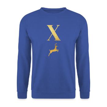 Buchstabe x Goldener Hirsch - Geschenkidee - Unisex Pullover - Royalblau - Vorne - Alina (178cm) & Michal (187cm)