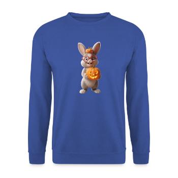 Herzaugen Brille Hase Harry  mit Halloween-Kürbis  - Unisex Pullover - Royalblau - Vorne - Alina (178cm) & Michal (187cm)