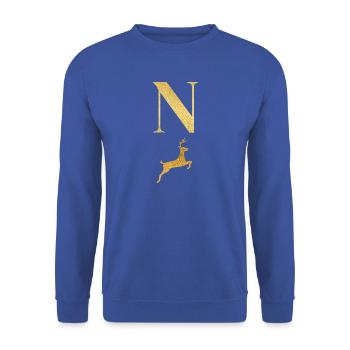 Buchstabe n Goldener Hirsch - Geschenkidee - Unisex Pullover - Royalblau - Vorne - Alina (178cm) & Michal (187cm)