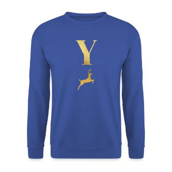 Buchstabe und goldener Hirsch - Geschenkidee - Unisex Pullover - Royalblau - Vorne - Alina (178cm) & Michal (187cm)