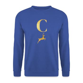 Buchstabe c goldener Hirsch - Geschenkidee - Unisex Pullover - Royalblau - Vorne - Alina (178cm) & Michal (187cm)