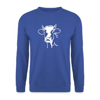 Lustiger Kuh Schädel Landwirt Bauer - Unisex Pullover - Royalblau - Vorne - Alina (178cm) & Michal (187cm)