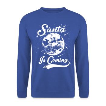 SANTA IS COMING - Weihnacht Weihnachtsmann Shirt - Unisex Pullover - Royalblau - Vorne - Alina (178cm) & Michal (187cm)