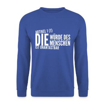 Die Würde des Menschen ist unantastbar - Rassismus - Unisex Pullover - Royalblau - Vorne - Alina (178cm) & Michal (187cm)