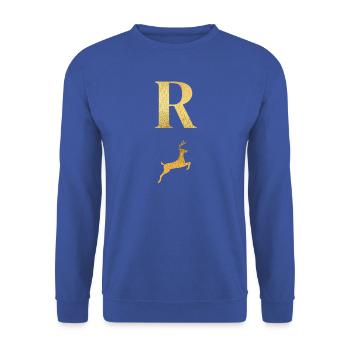 Buchstabe r goldener Hirsch - Geschenkidee - Unisex Pullover - Royalblau - Vorne - Alina (178cm) & Michal (187cm)