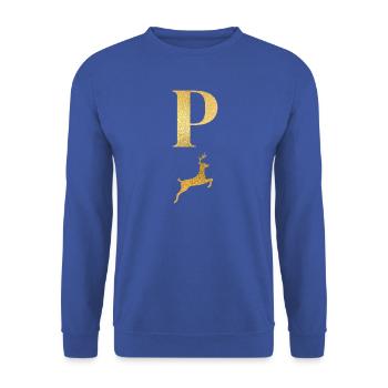 Buchstabe p goldener Hirsch - Geschenkidee - Unisex Pullover - Royalblau - Vorne - Alina (178cm) & Michal (187cm)
