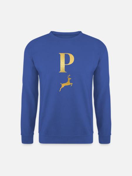 Buchstabe p goldener Hirsch - Geschenkidee - Unisex Pullover - Royalblau