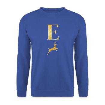 Buchstabe e goldener Hirsch - Geschenkidee - Unisex Pullover - Royalblau - Vorne - Alina (178cm) & Michal (187cm)