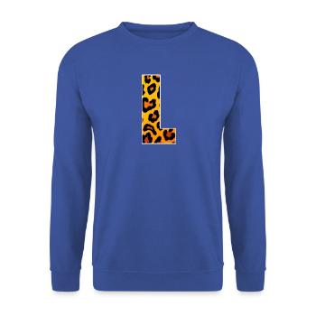 Leopard Print Eckdesign - Unisex Pullover - Royalblau - Vorne - Alina (178cm) & Michal (187cm)