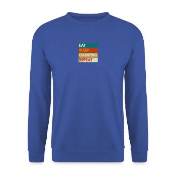 Essen Schlaf Camping Wiederholung Gestreifte Grafik - Unisex Pullover - Royalblau - Vorne - Alina (178cm) & Michal (187cm)