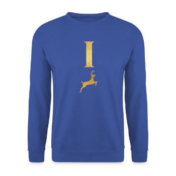 Buchstabe i goldener Hirsch - Geschenkidee - Unisex Pullover - Royalblau - Vorne - Alina (178cm) & Michal (187cm)