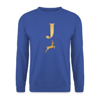 Buchstabe j Goldener Hirsch - Geschenkidee - Unisex Pullover - Royalblau - Vorne - Alina (178cm) & Michal (187cm)