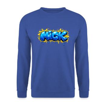 MICK GRAFFITI-NAME FÜR PERFEKTES GESCHENK DRUCKBAR - Unisex Pullover - Royalblau - Vorne - Alina (178cm) & Michal (187cm)