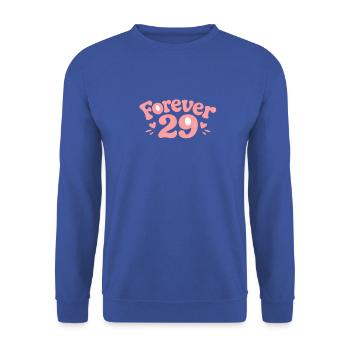 Forever 29: Verspielte Pink Grafik - Unisex Pullover - Royalblau - Vorne - Alina (178cm) & Michal (187cm)