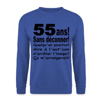 ANNIVERSAIRE 55 ANS/VISUEL/DESIGN/MOTIF/HUMOUR - Sweat-shirt Unisexe - bleu royal - Devant - Alina (178cm) & Michal (187cm)