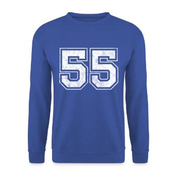Anzahl 55 - Unisex Pullover - Royalblau - Vorne - Alina (178cm) & Michal (187cm)