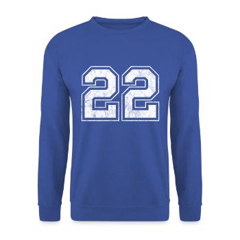 Anzahl 22 - Unisex Pullover - Royalblau - Vorne - Alina (178cm) & Michal (187cm)