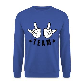 hand party team - Unisex Pullover - Royalblau - Vorne - Alina (178cm) & Michal (187cm)