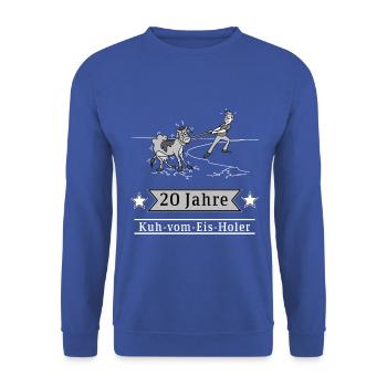 20 Jahre Kuh-vom-Eis-Holer - Unisex Pullover - Royalblau - Vorne - Alina (178cm) & Michal (187cm)