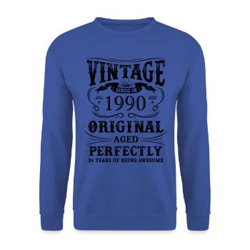 Vintage Made In 1990 34 ans d’être génial - Sweat-shirt Unisexe - bleu royal - Devant - Alina (178cm) & Michal (187cm)