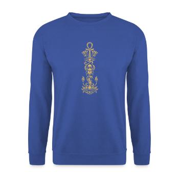 Heilige ägyptische Symbole - Unisex Pullover - Royalblau - Vorne - Alina (178cm) & Michal (187cm)