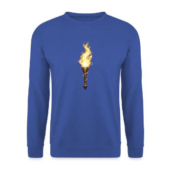 Flammende Fackel – Fantasy Stil - Unisex Pullover - Royalblau - Vorne - Alina (178cm) & Michal (187cm)