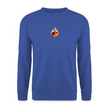 Germany Spain Flag Heart on Fire - Unisex Pullover - Royalblau - Vorne - Alina (178cm) & Michal (187cm)