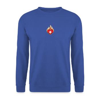 Switzerland Flag Heart on Fire - Unisex Pullover - Royalblau - Vorne - Alina (178cm) & Michal (187cm)