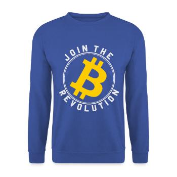 Das Bitcoin Revolutionszeichen - Unisex Pullover - Royalblau - Vorne - Alina (178cm) & Michal (187cm)
