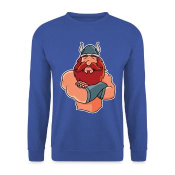 Lustiger Wikinger in Pose - Unisex Pullover - Royalblau - Vorne - Alina (178cm) & Michal (187cm)