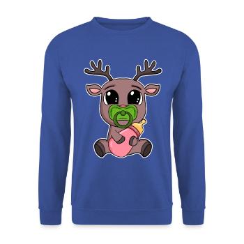 Baby Rentier - Unisex Pullover - Royalblau - Vorne - Alina (178cm) & Michal (187cm)
