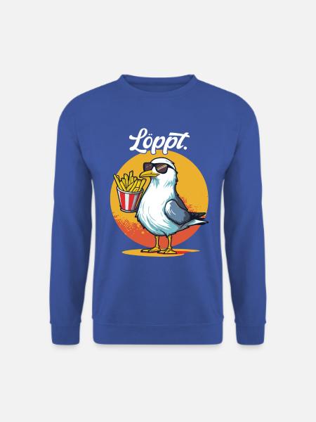 Löppt – Coole Möwe mit Pommes & Sonnenbrille - Unisex Pullover - Royalblau