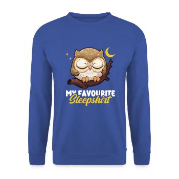 Schlafende Eule – Mein Lieblings Schlafshirt Motiv - Unisex Pullover - Royalblau - Vorne - Alina (178cm) & Michal (187cm)