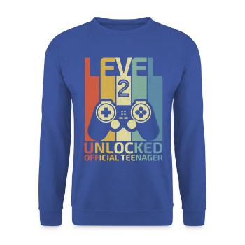 Level 2 Freigeschalteter offizieller Teenager - Unisex Pullover - Royalblau - Vorne - Alina (178cm) & Michal (187cm)
