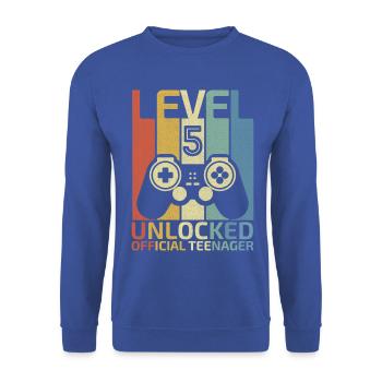 Level 5 Freigeschaltet offizieller Teenager - Unisex Pullover - Royalblau - Vorne - Alina (178cm) & Michal (187cm)
