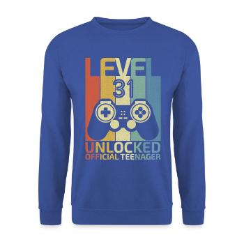 Level 31 Offizieller Teenager freigeschaltet - Unisex Pullover - Royalblau - Vorne - Alina (178cm) & Michal (187cm)