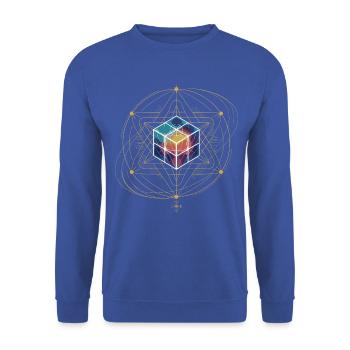 Metatrons Würfel Heilige Geometrie Kosmische Kunst - Unisex Pullover - Royalblau - Vorne - Alina (178cm) & Michal (187cm)
