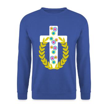 Kreuz Jesus Kreuze - Unisex Pullover - Royalblau - Vorne - Alina (178cm) & Michal (187cm)