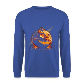 Leuchtender Spukkürbis Design - Unisex Pullover - Royalblau - Vorne - Alina (178cm) & Michal (187cm)
