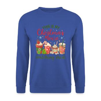 Weihnachtlicher Filmabend-Shirt - Unisex Pullover - Royalblau - Vorne - Alina (178cm) & Michal (187cm)