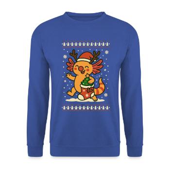 Weihnachts Axolotl im Strickmuster - Unisex Pullover - Royalblau - Vorne - Alina (178cm) & Michal (187cm)