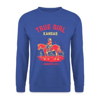 ECHTES KANSAS-MÄDCHEN - Unisex Pullover - Royalblau - Vorne - Alina (178cm) & Michal (187cm)