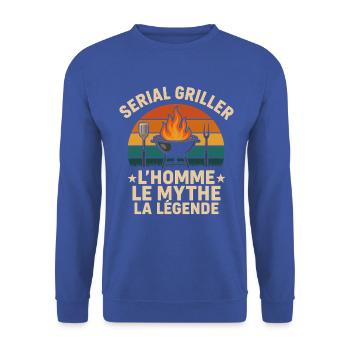 Seriengriller, Der Mann, Der Mythos, Die Legende BBQ - Unisex Pullover - Royalblau - Vorne - Alina (178cm) & Michal (187cm)