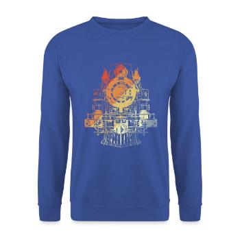 Lokomotive Grafik Retro Stil - Unisex Pullover - Royalblau - Vorne - Alina (178cm) & Michal (187cm)
