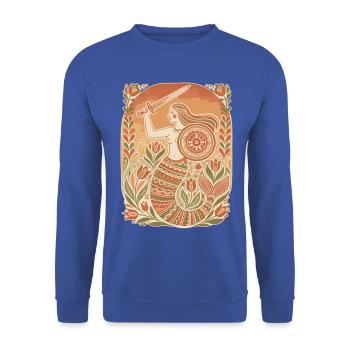 Warschauer Meerjungfrau Volkskunst Design - Unisex Pullover - Royalblau - Vorne - Alina (178cm) & Michal (187cm)