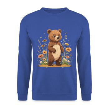 Kuschelbär in Blütenwiese - Unisex Pullover - Royalblau - Vorne - Alina (178cm) & Michal (187cm)