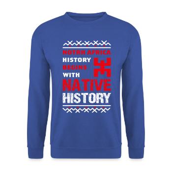 Indigene Geschichte Nordafrikas - Unisex Pullover - Royalblau - Vorne - Alina (178cm) & Michal (187cm)